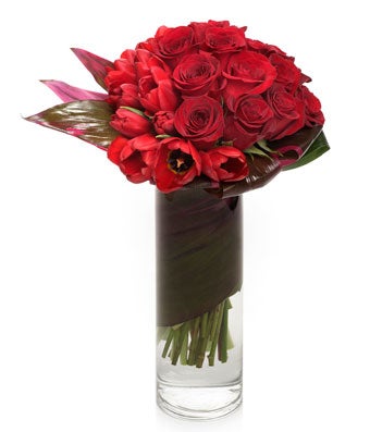 Modern Red Rose and Tulip Arrangement - H.Bloom